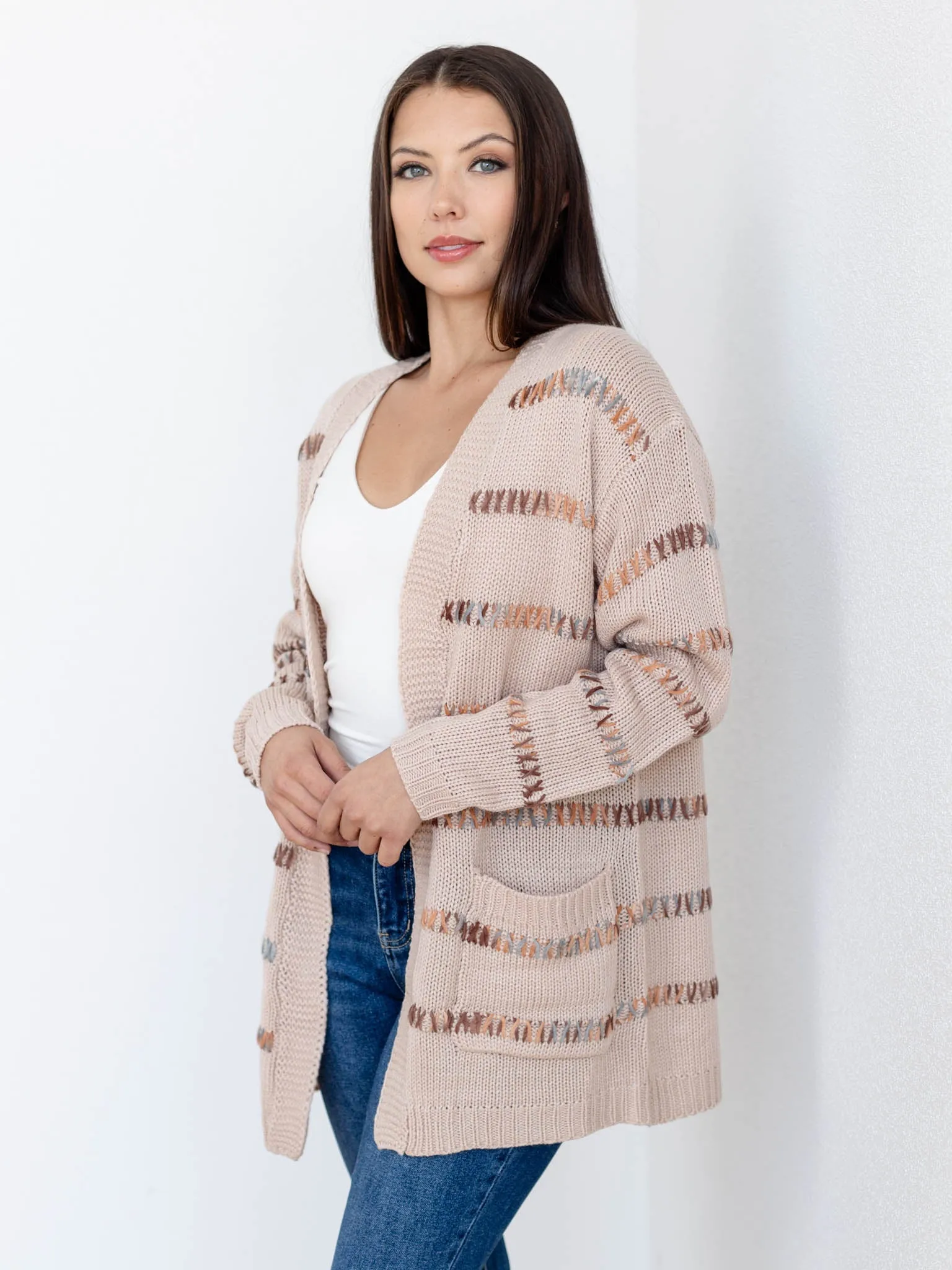 Multi Color Stitch Front Cardigan