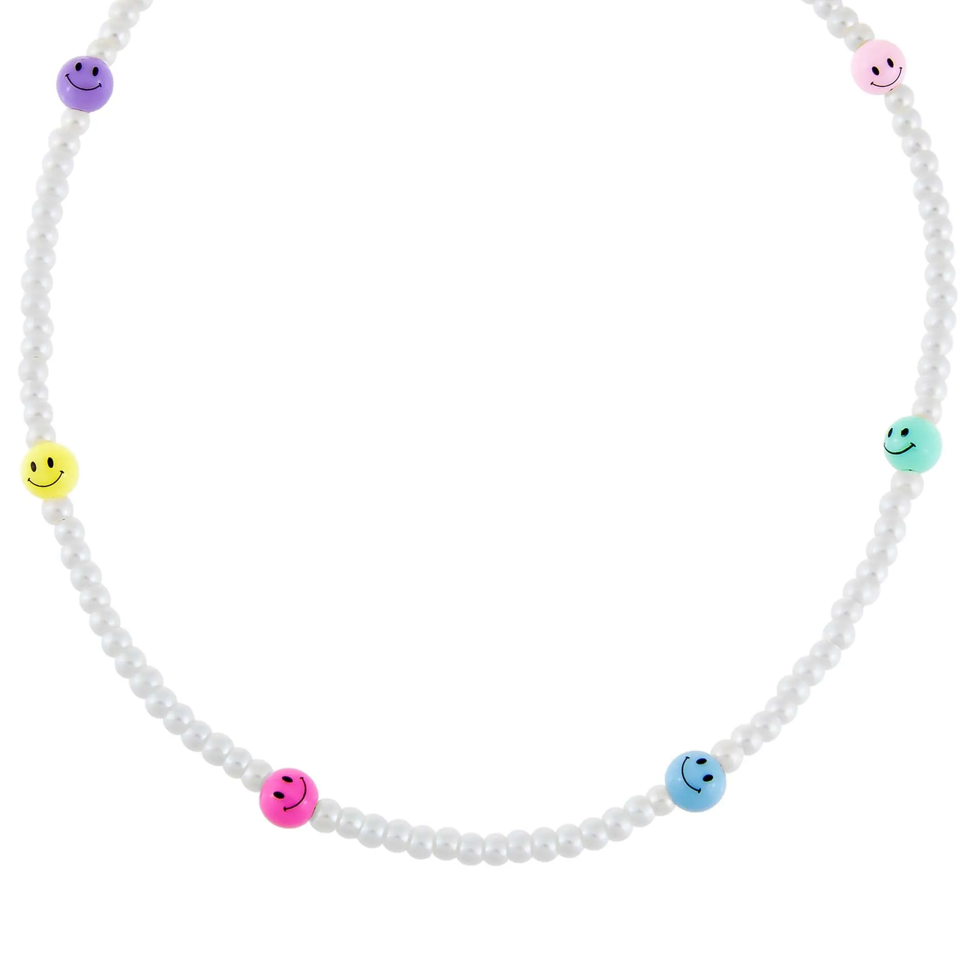 Multi Pastel Smiley Face Pearl Necklace