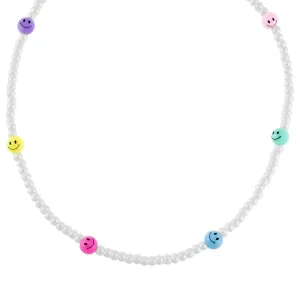 Multi Pastel Smiley Face Pearl Necklace
