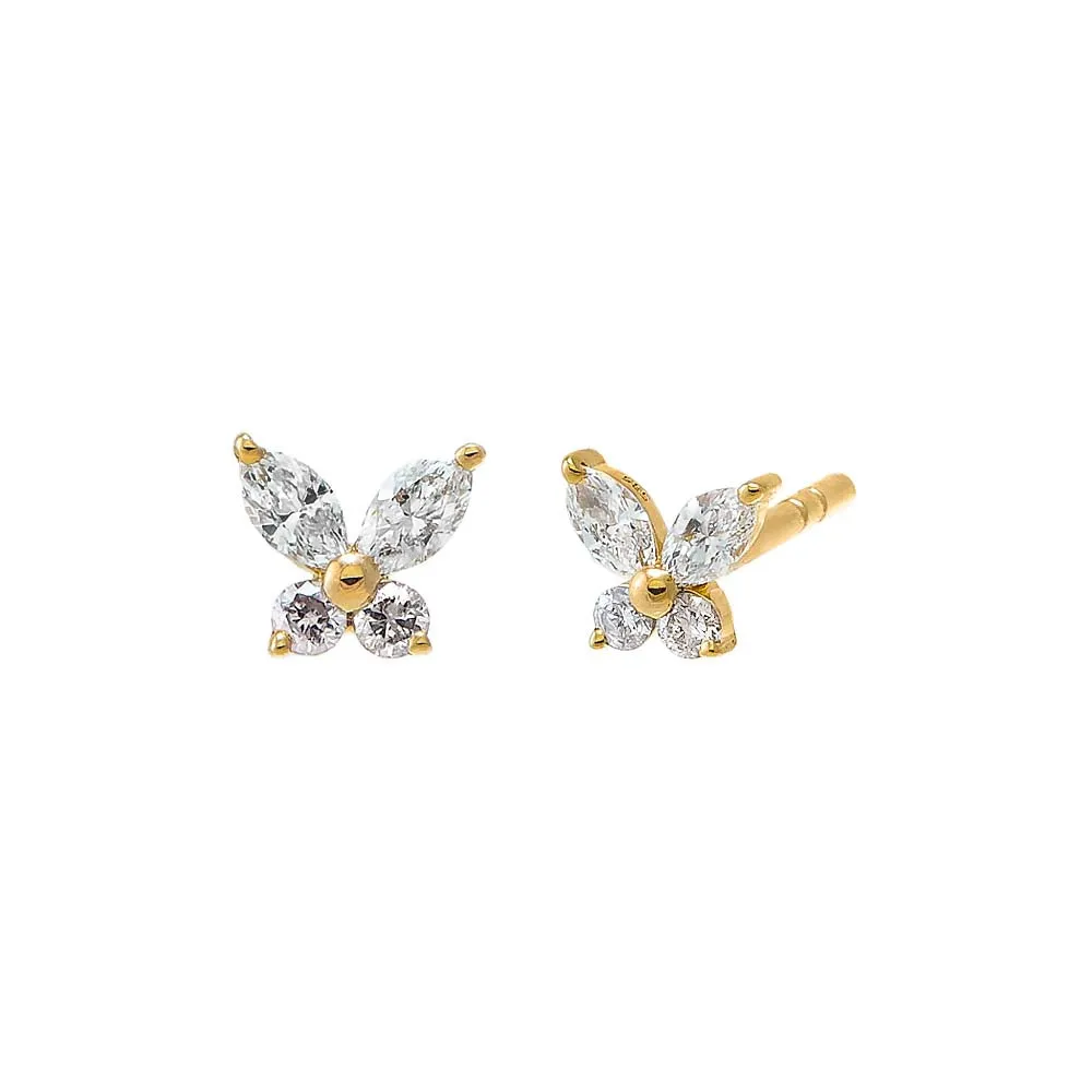 Multi Shape Diamond Butterfly Stud Earring 14K
