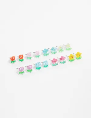 Multicoloured Acrylic Flower Stud Earrings 8-Pack