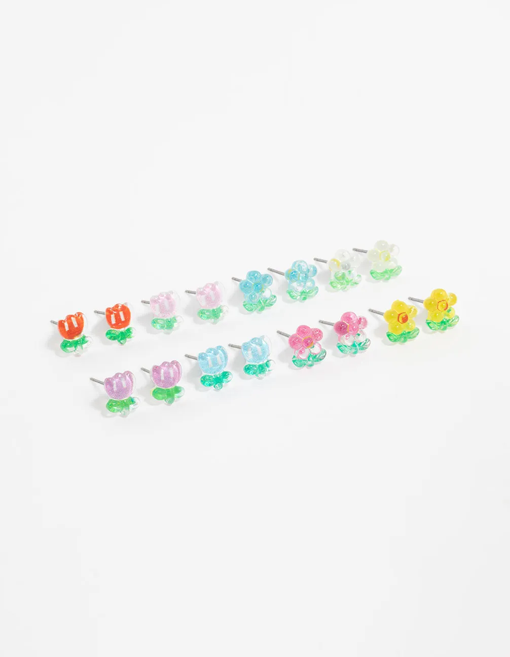 Multicoloured Acrylic Flower Stud Earrings 8-Pack