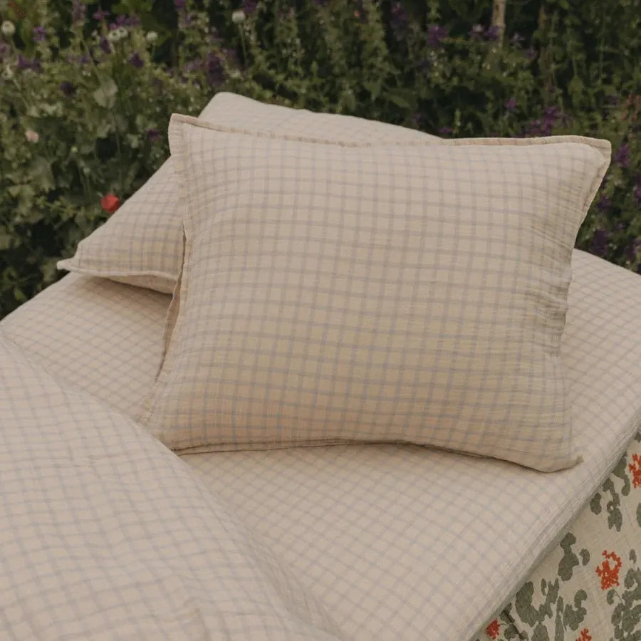 Muslin Fitted Single Sheet | Gingham Sky Blue by Garbo & Friends