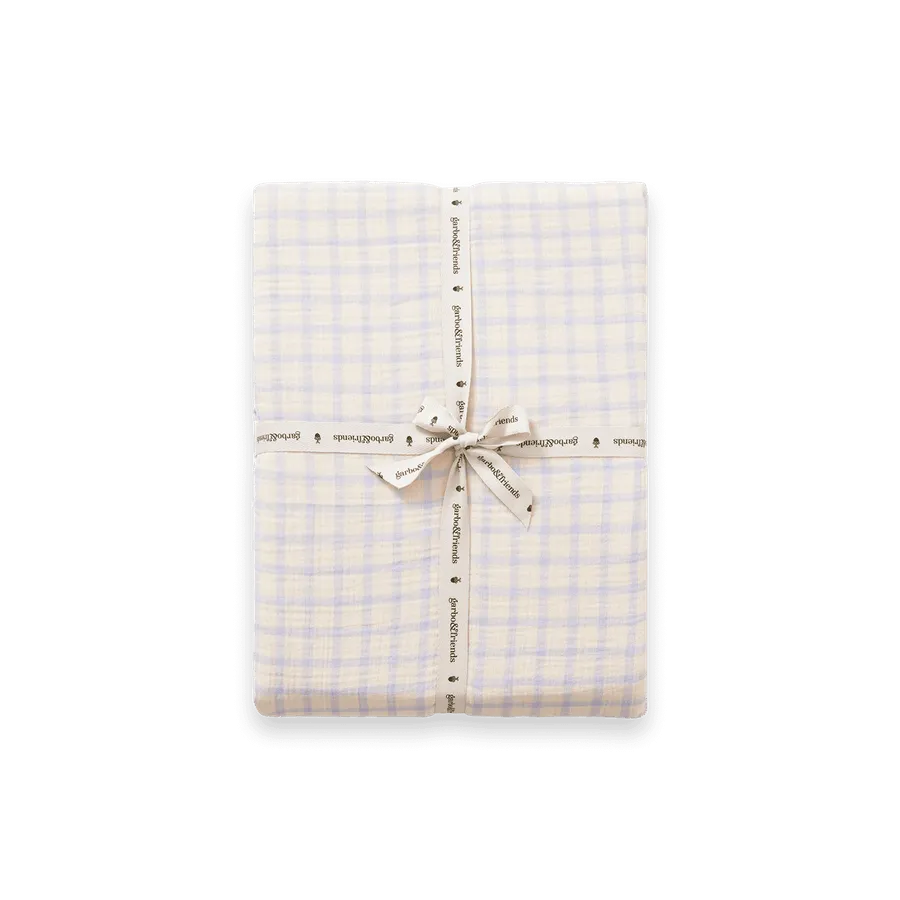 Muslin Fitted Single Sheet | Gingham Sky Blue by Garbo & Friends