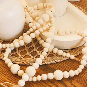 Natural Wood Beaded Garland 7 Ft - Natural  |  Beige