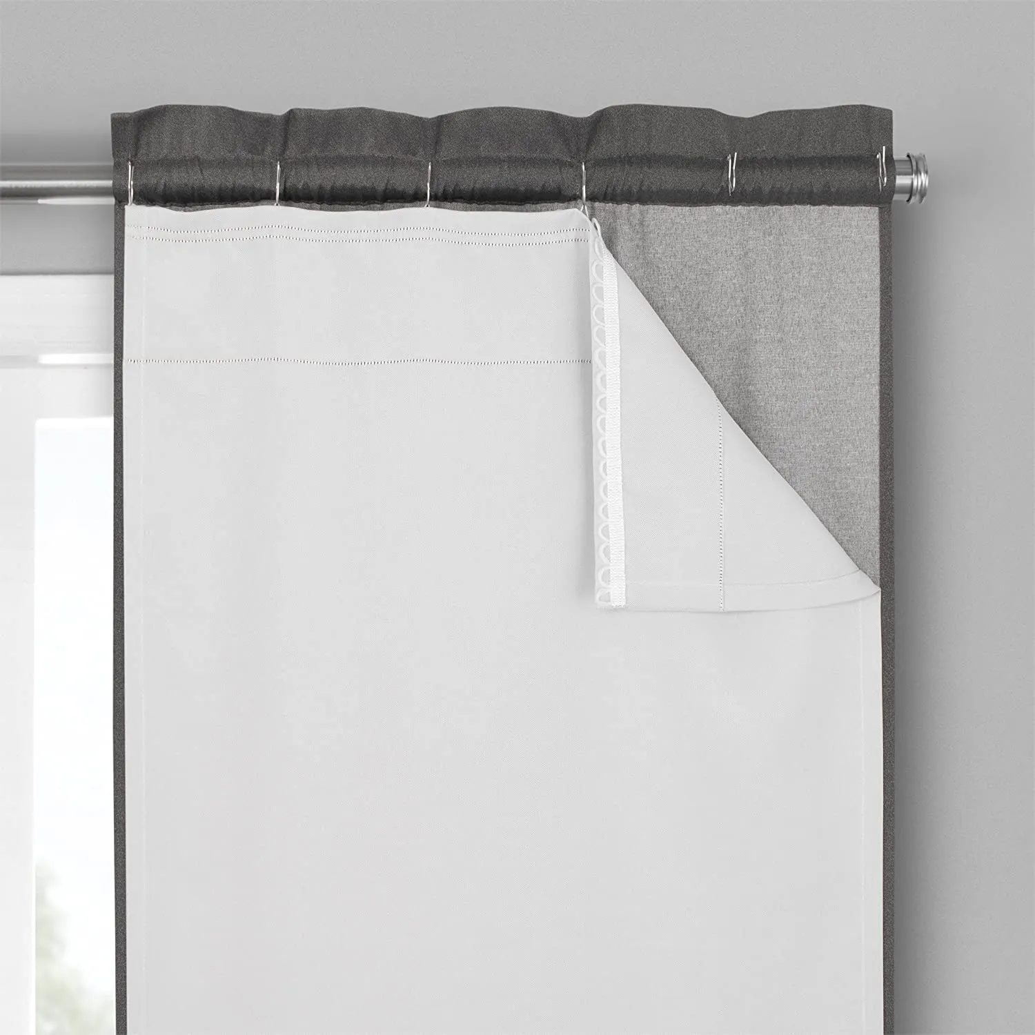 New Eclipse Thermaliner Blackout Panel Pair, 54-Inch by 80-Inch, White! Attach to existing panels with pin provided or hang on its own!