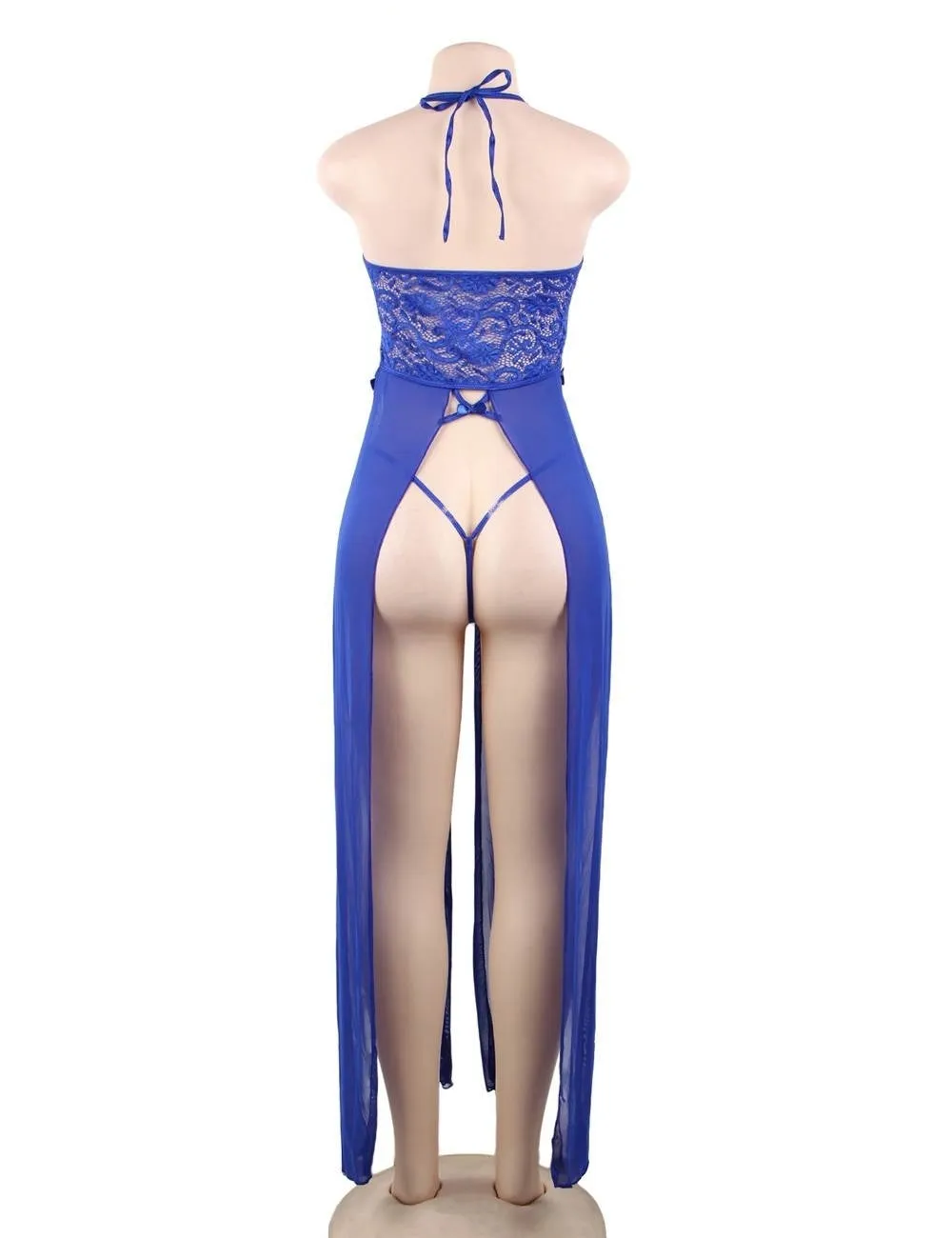 New Elegant Black Hollow Out Lace Sexy Nightgown With Farawlaya