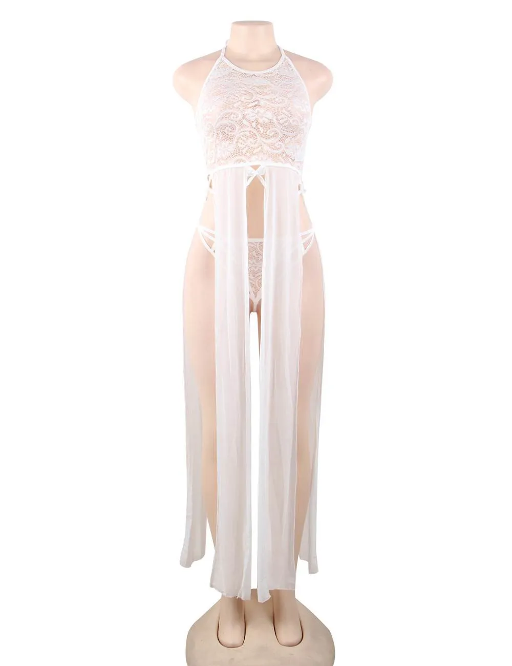 New Elegant Black Hollow Out Lace Sexy Nightgown With Farawlaya