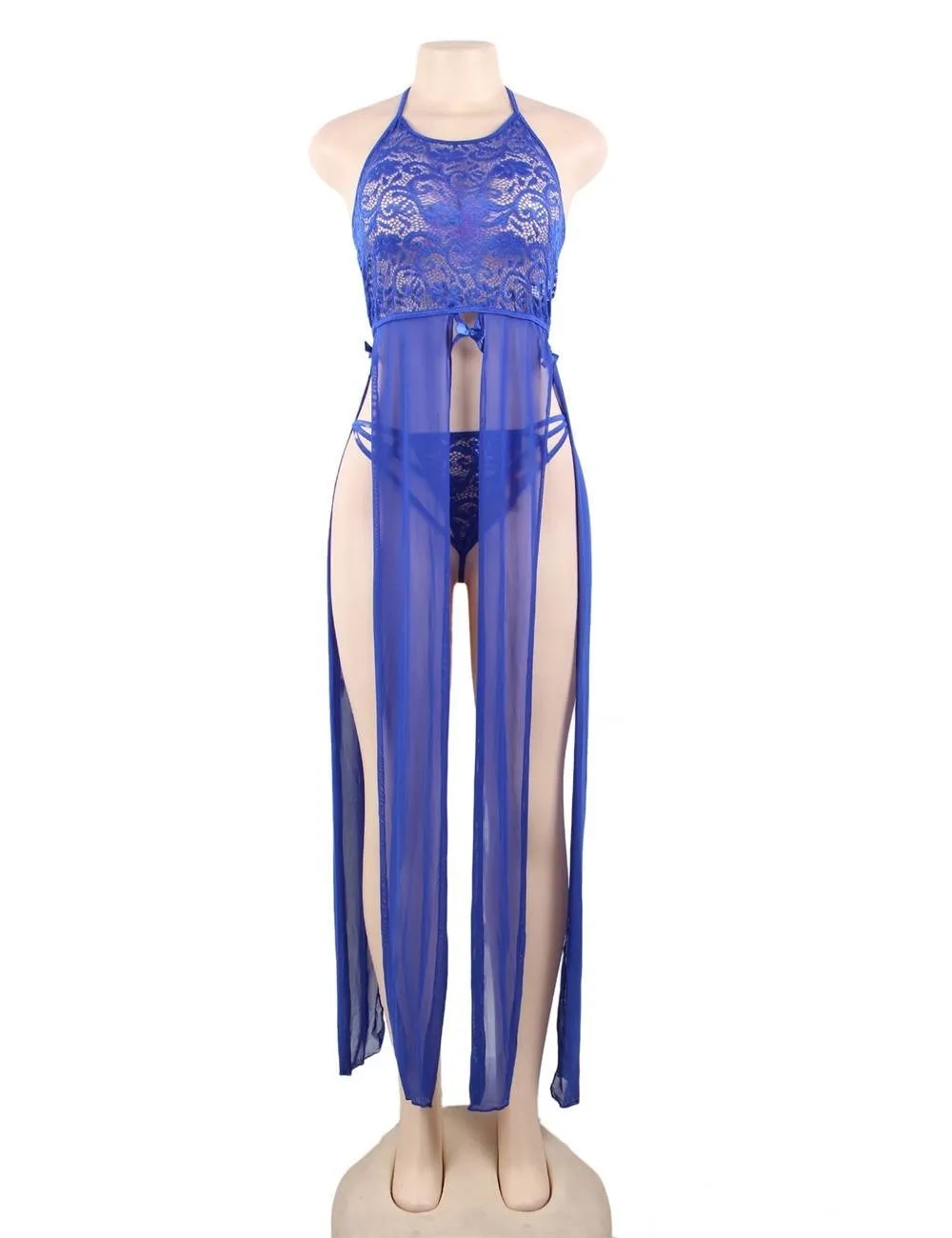 New Elegant Black Hollow Out Lace Sexy Nightgown With Farawlaya