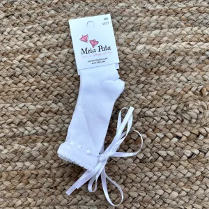New In Meia Pata Girls White Satin Tie Knee Socks