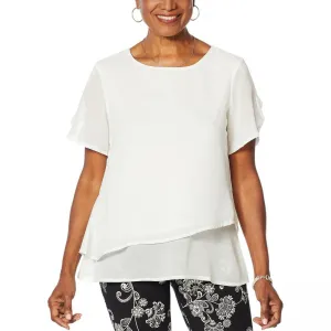 Nina Leonard Women's Plus Size Chiffon Angled Popover Top