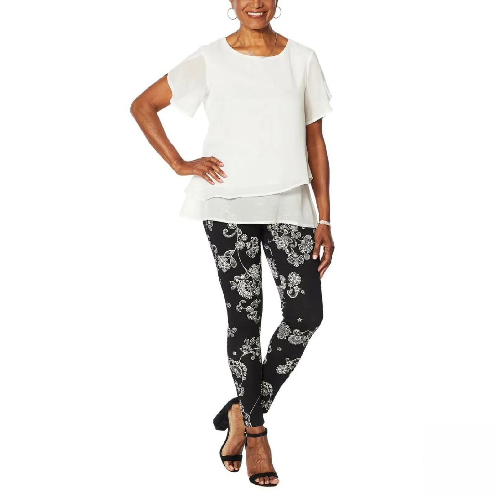 Nina Leonard Women's Plus Size Chiffon Angled Popover Top