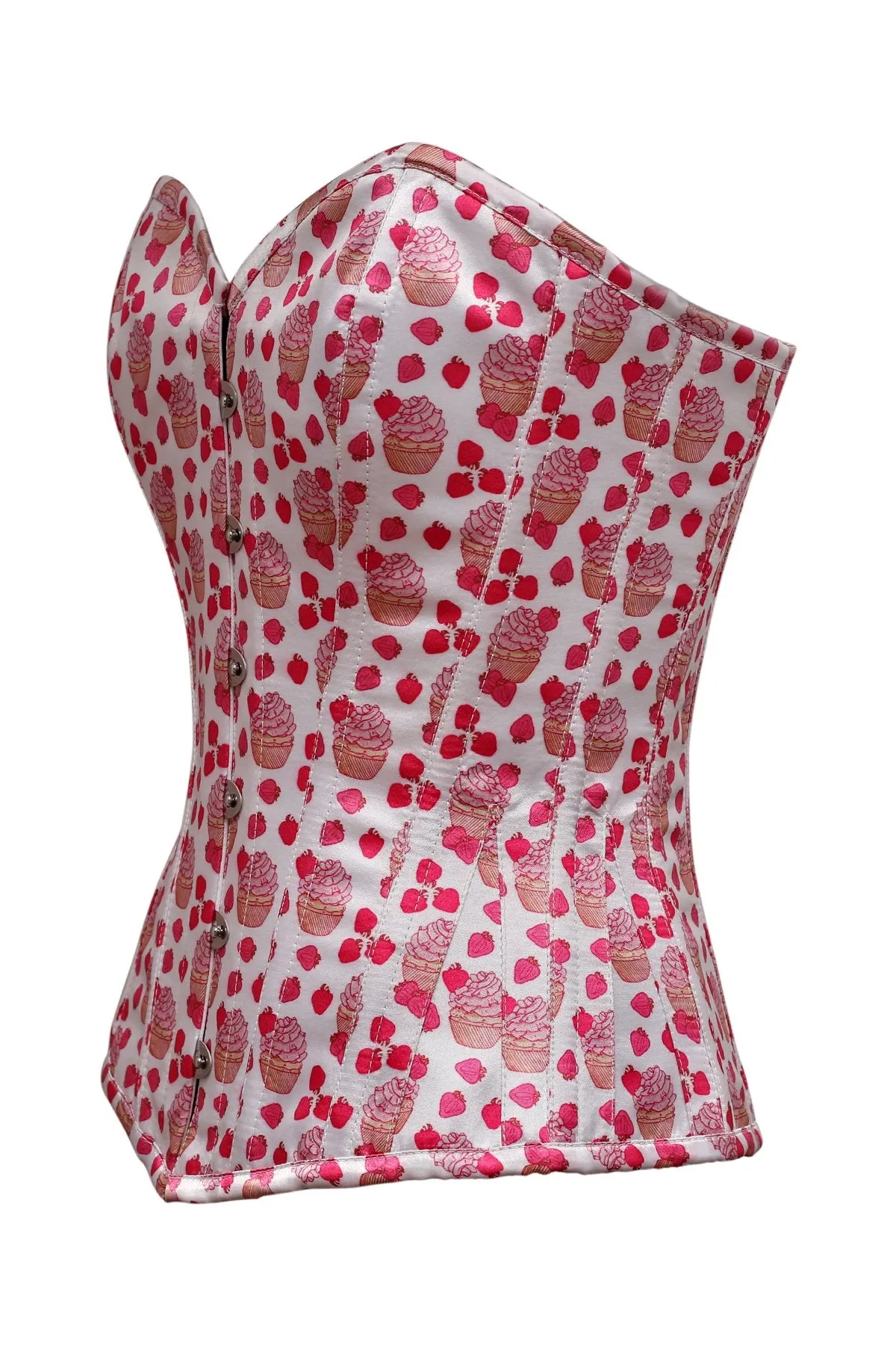 Oakley Cup & Cake Print Polyester Satin Overbust Corset