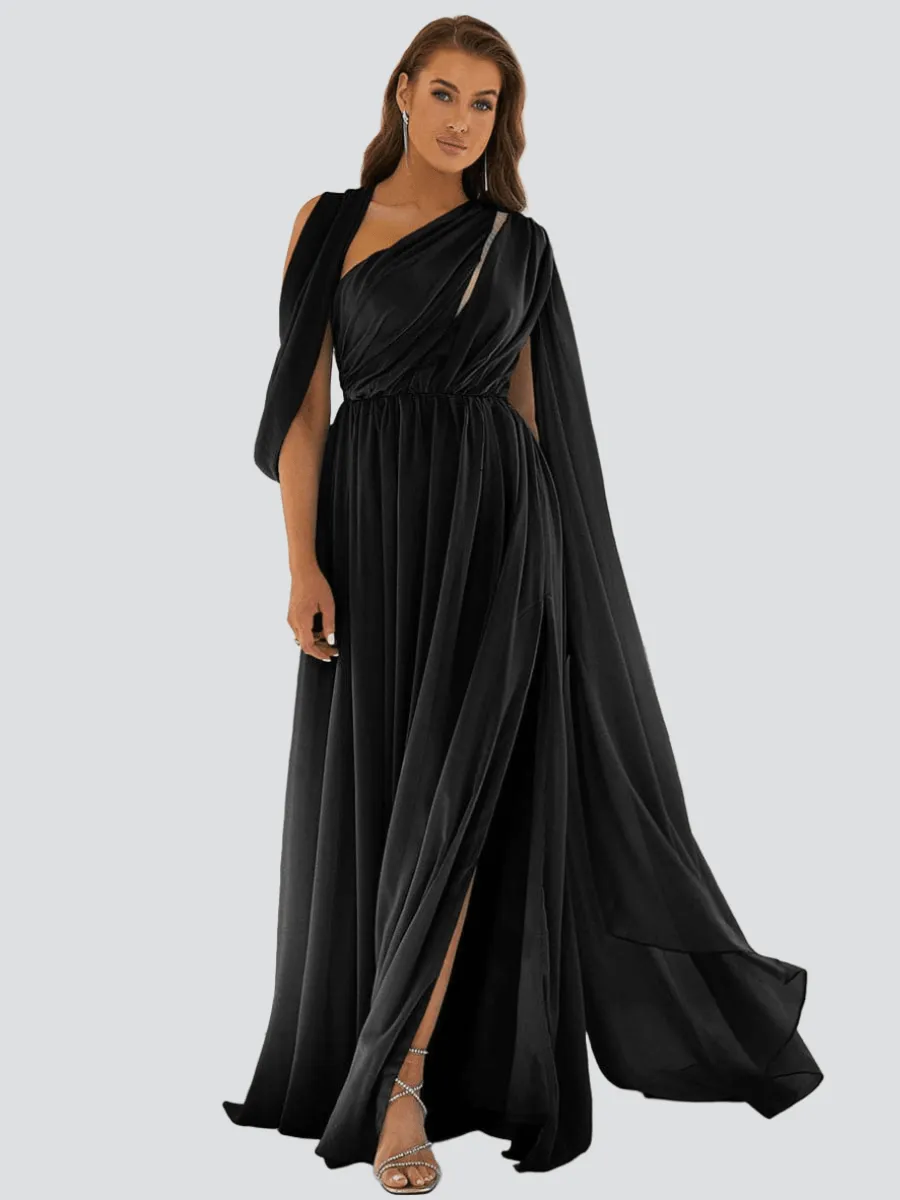 One-shoulder Cutout Chiffon Dress XJ2887