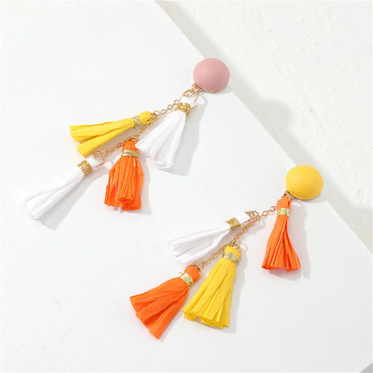Orange & Yellow Tassel Drop Earrings