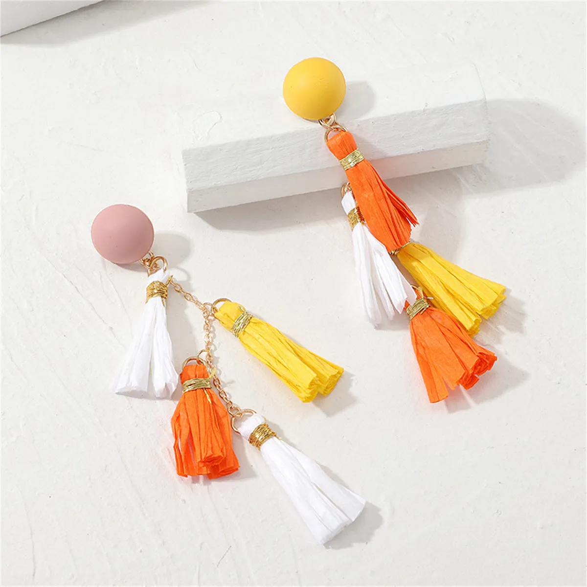 Orange & Yellow Tassel Drop Earrings