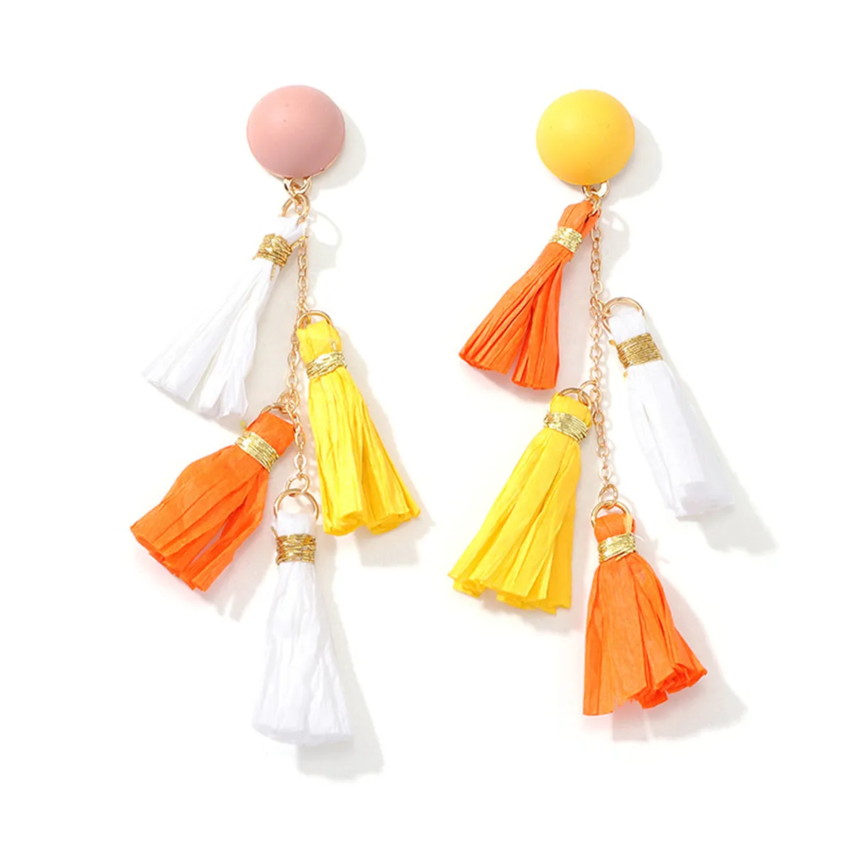 Orange & Yellow Tassel Drop Earrings