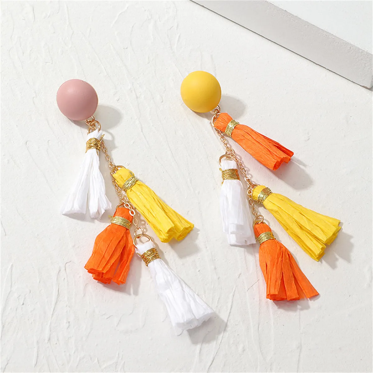 Orange & Yellow Tassel Drop Earrings