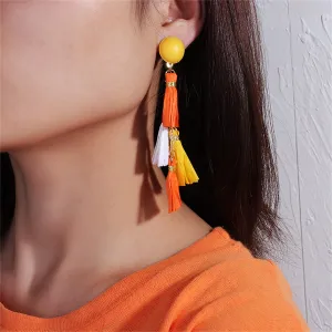 Orange & Yellow Tassel Drop Earrings