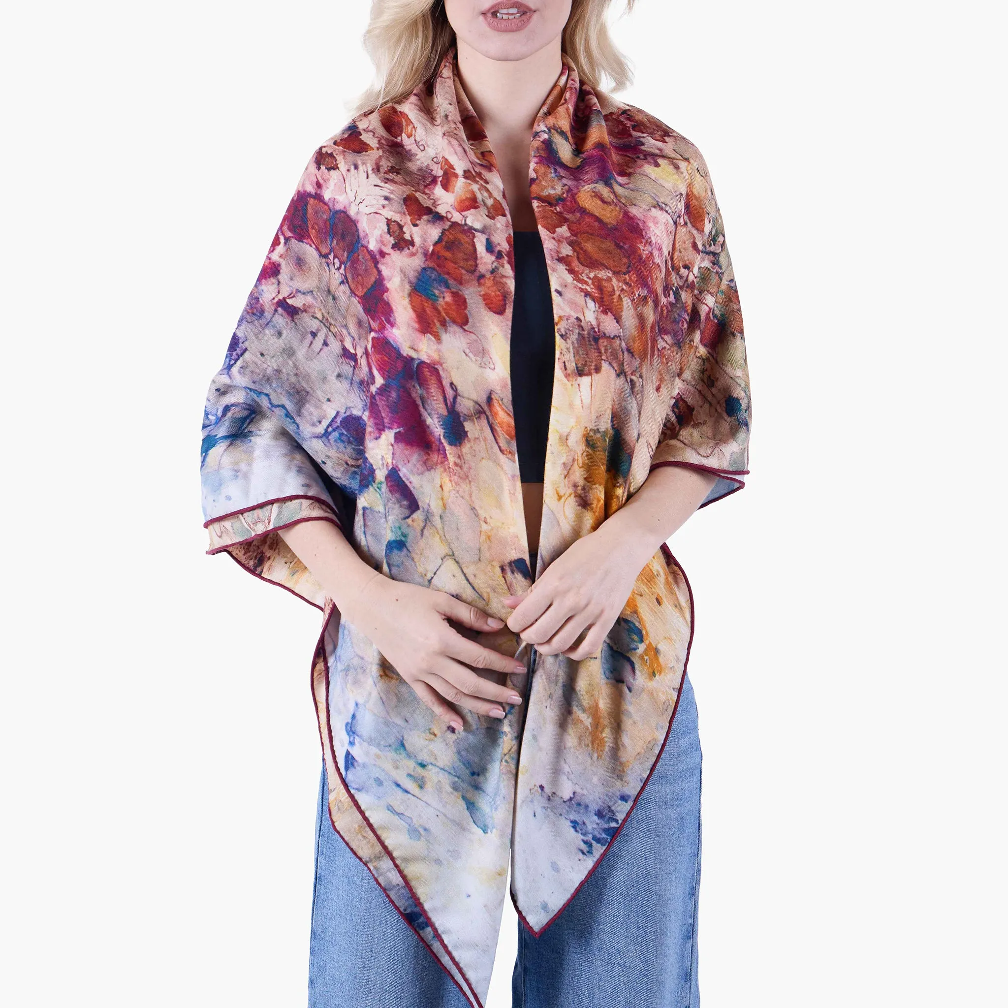Oversized Rare Earth Silk/Wool Scarf - Silk/Wool Blend, 53x53"