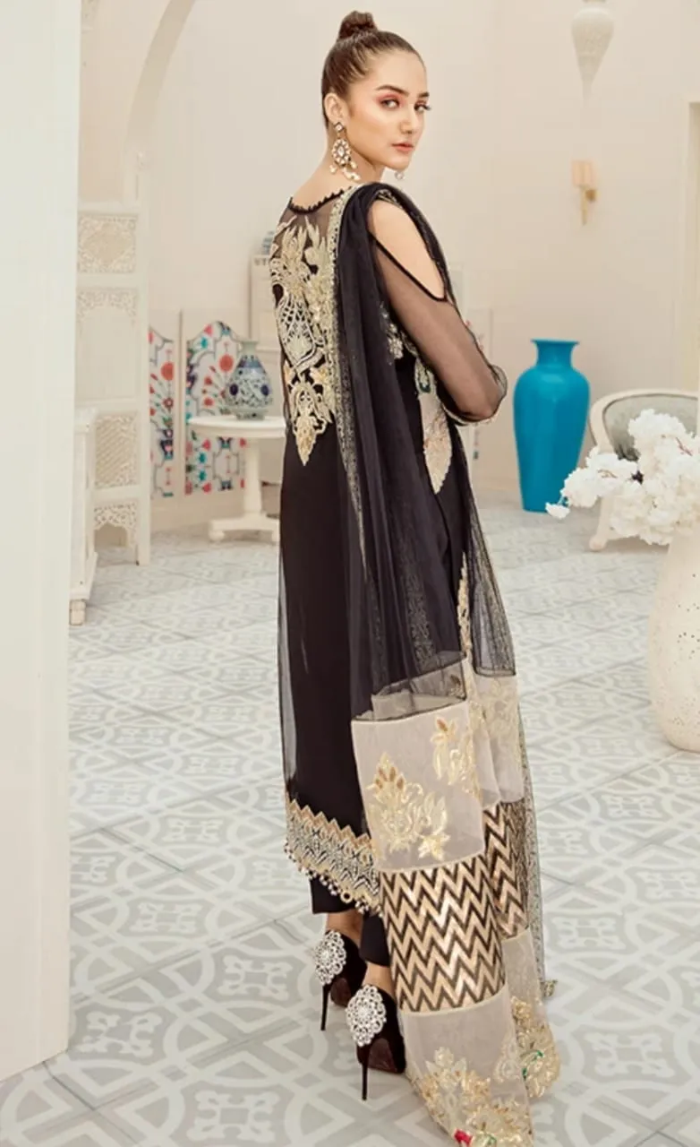 Pakistani Black Chiffon Outfit for Party #Y2074