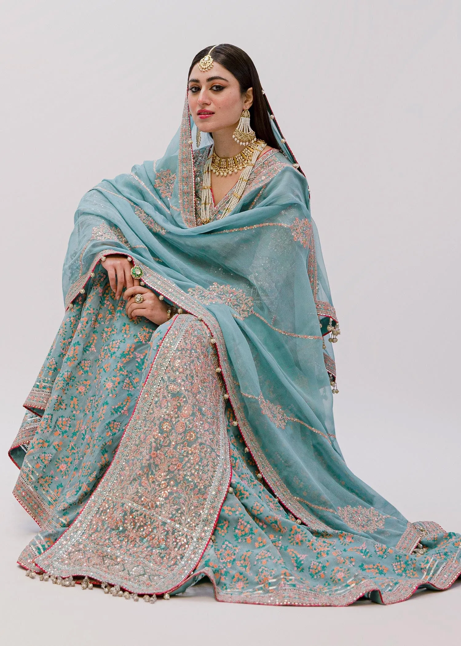Pakistani Bridal Dress in Open Kameez and Sharara Style