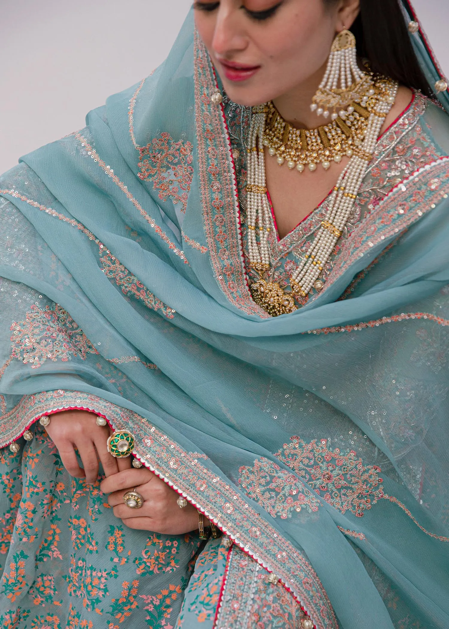 Pakistani Bridal Dress in Open Kameez and Sharara Style