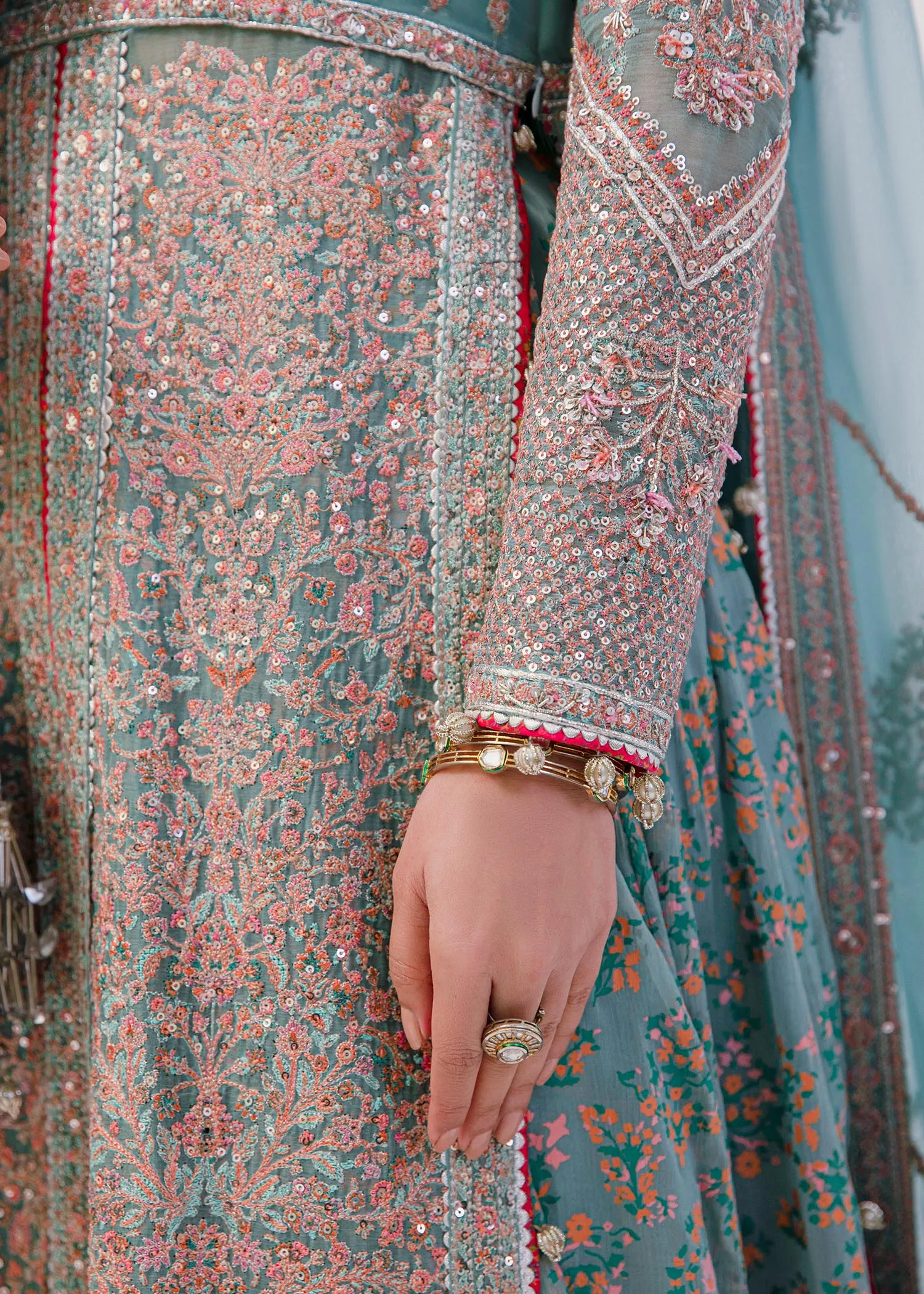 Pakistani Bridal Dress in Open Kameez and Sharara Style