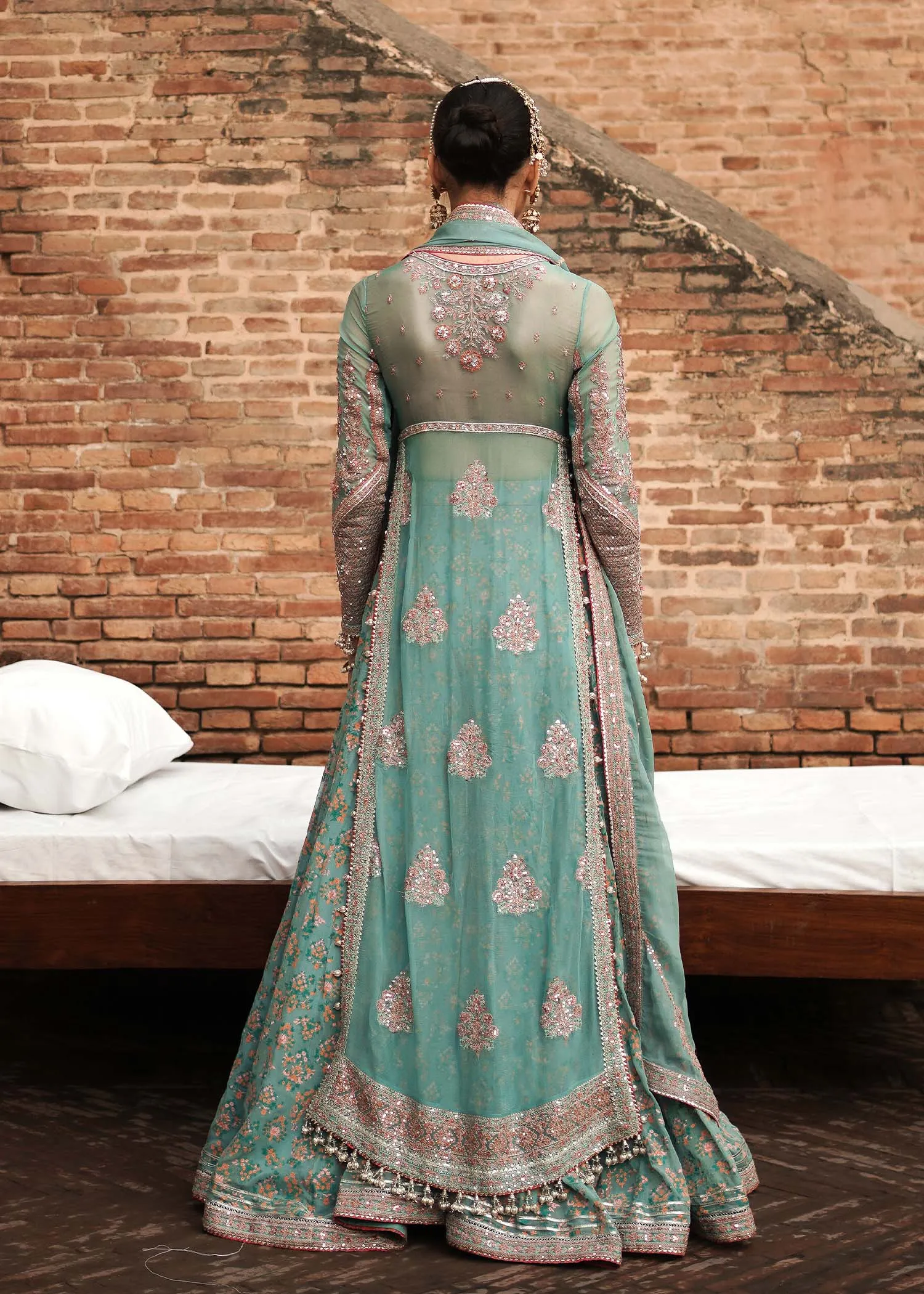 Pakistani Bridal Dress in Open Kameez and Sharara Style