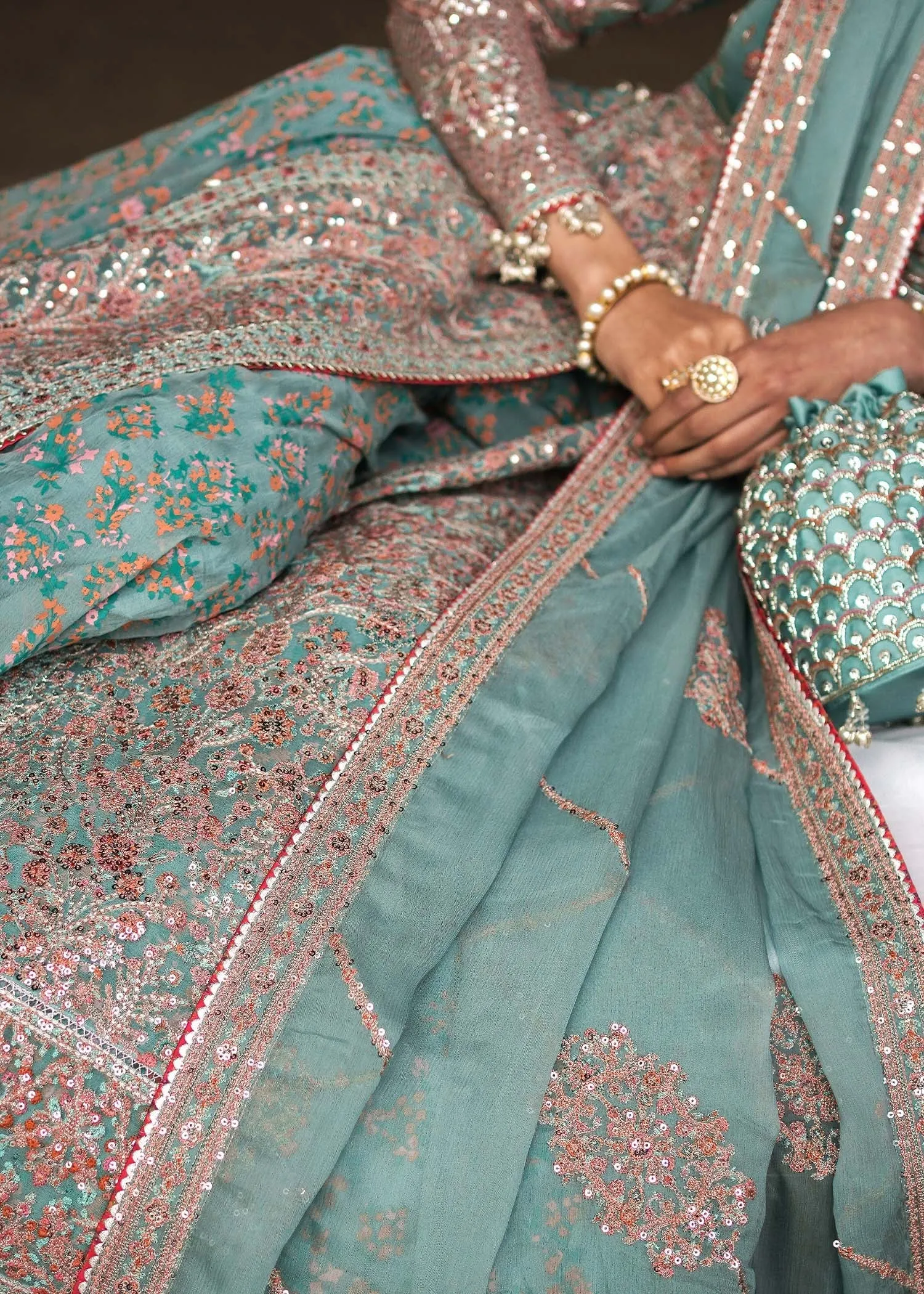 Pakistani Bridal Dress in Open Kameez and Sharara Style