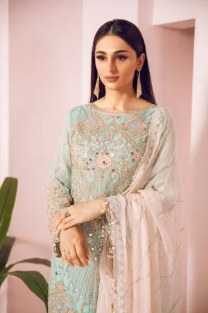 Pakistani Chiffon Party Wear in Turquoise Color #J4344