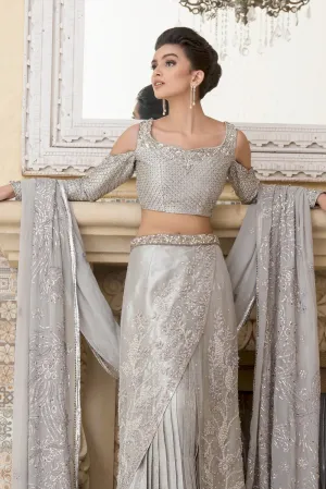 Pakistani Designer Bridal Saree in Silver Color #N7080