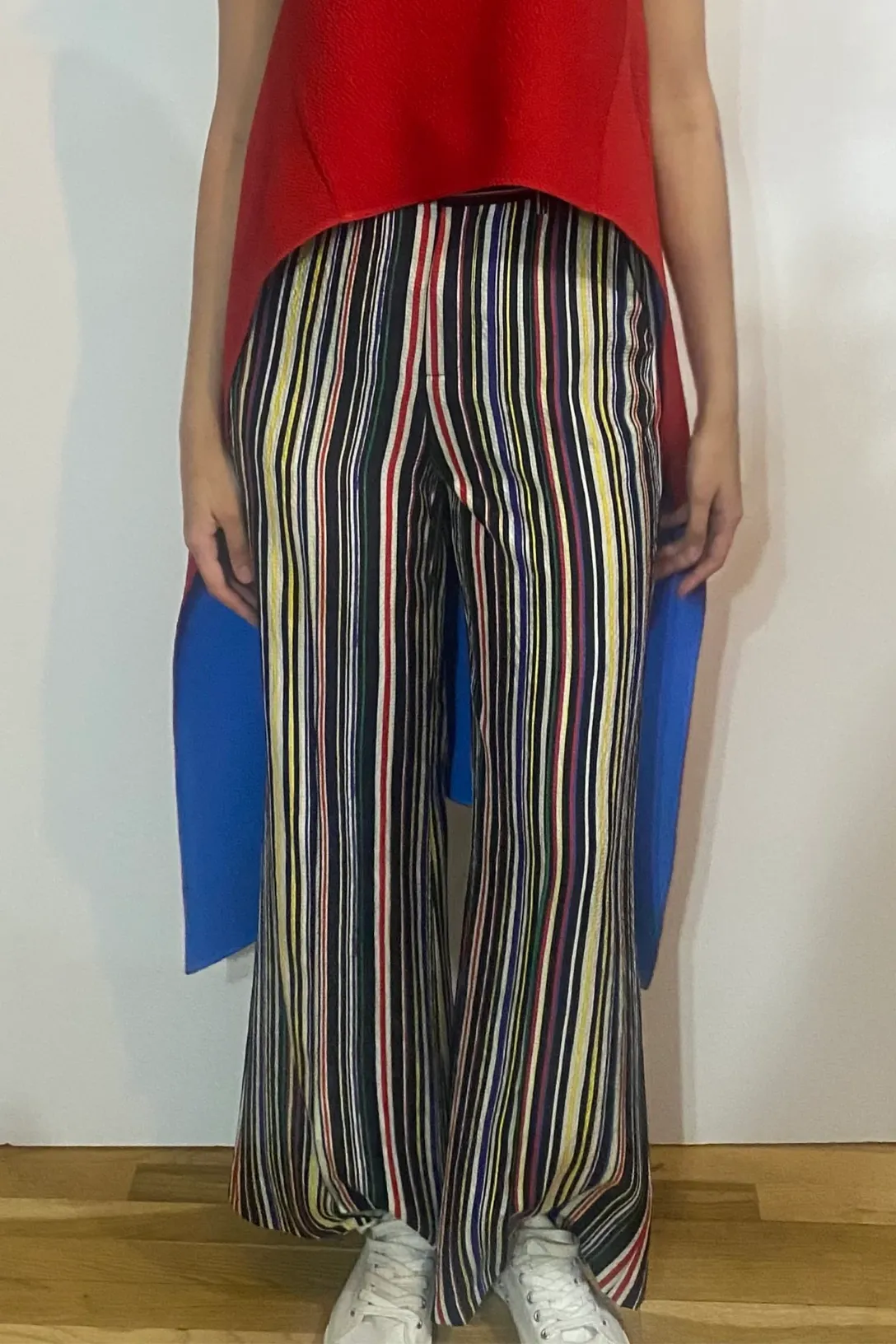 Paneled and Piped Flare Pant | Multi Stripe
