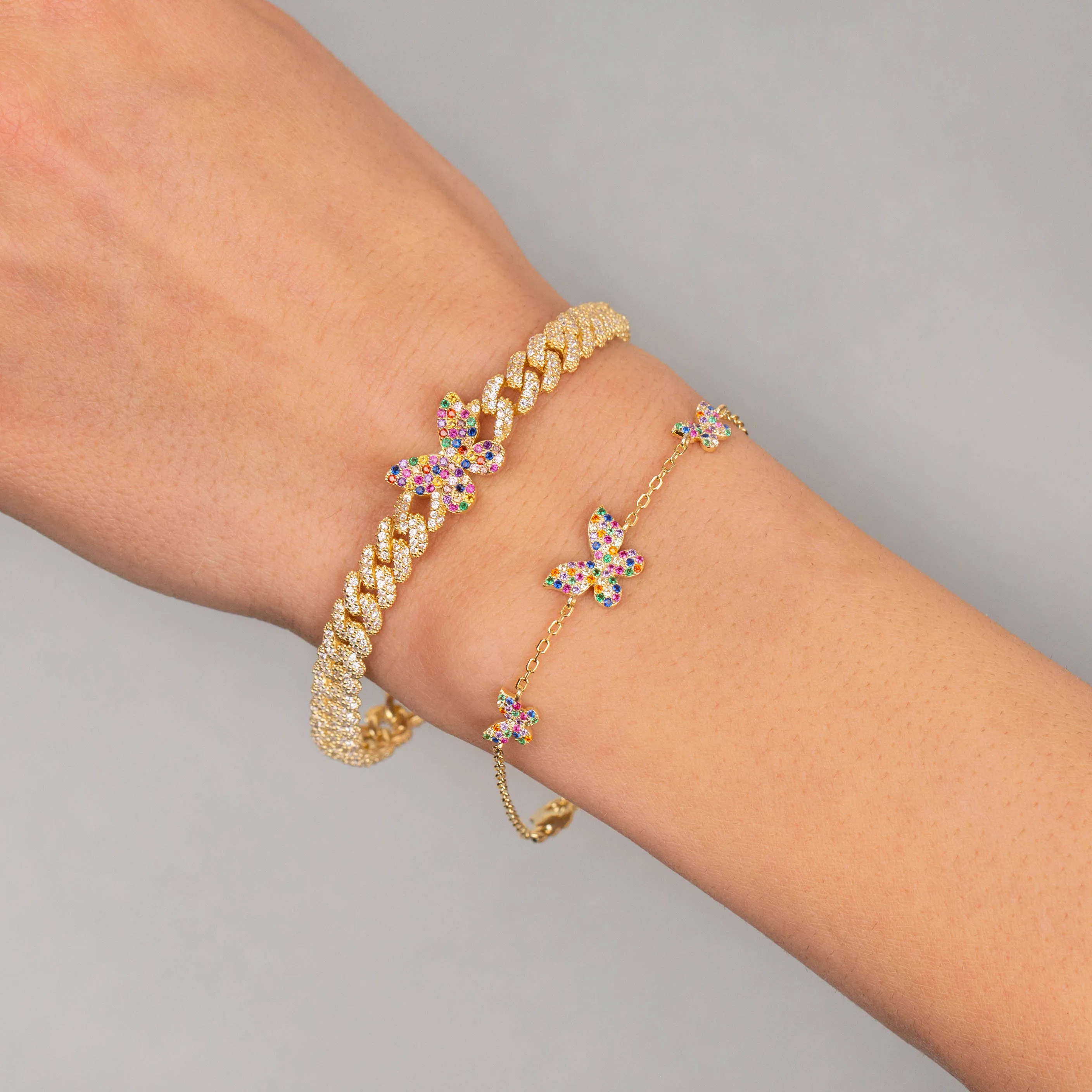 Pavé Rainbow Triple Butterfly Bracelet