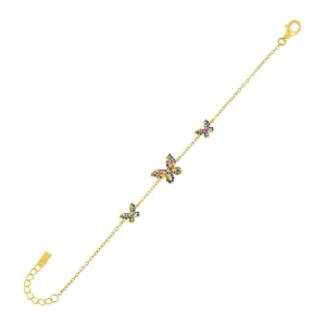 Pavé Rainbow Triple Butterfly Bracelet