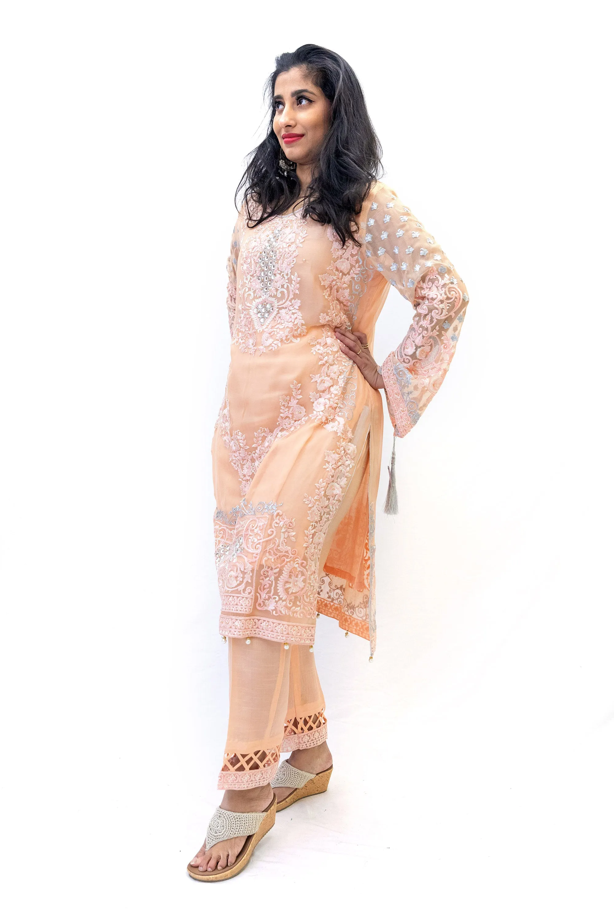 Peach Chiffon Salwar Kameez - Mayryum N Maria Suit