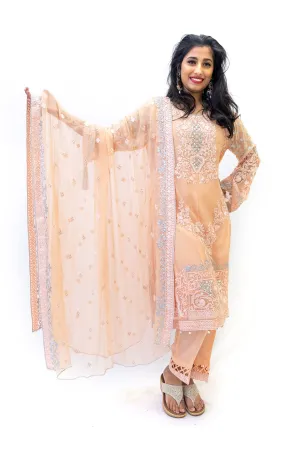 Peach Chiffon Salwar Kameez - Mayryum N Maria Suit