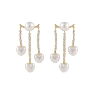 Pearl & Cubic Zirconia 18K Gold-Plated Heart Tassel Ear Jackets