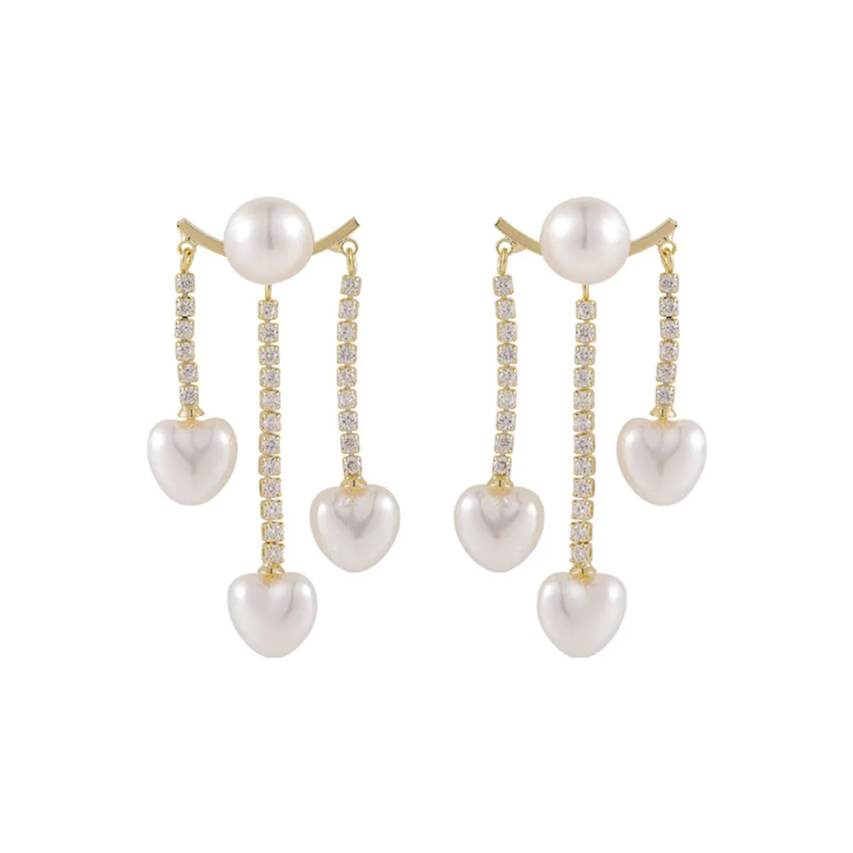 Pearl & Cubic Zirconia 18K Gold-Plated Heart Tassel Ear Jackets