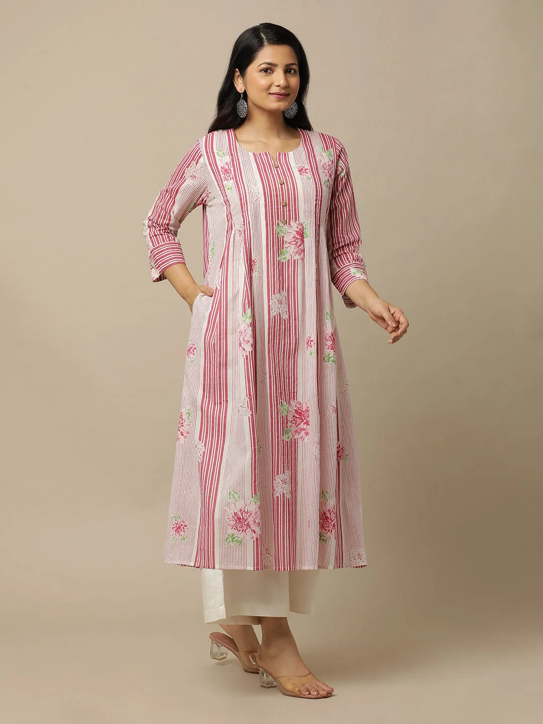 Pink Lines & Pink Hydrangeas Cotton Suit