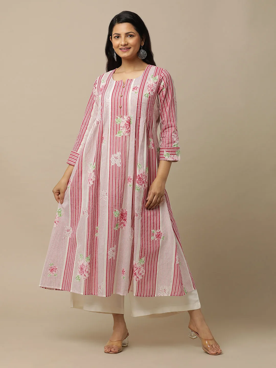 Pink Lines & Pink Hydrangeas Cotton Suit