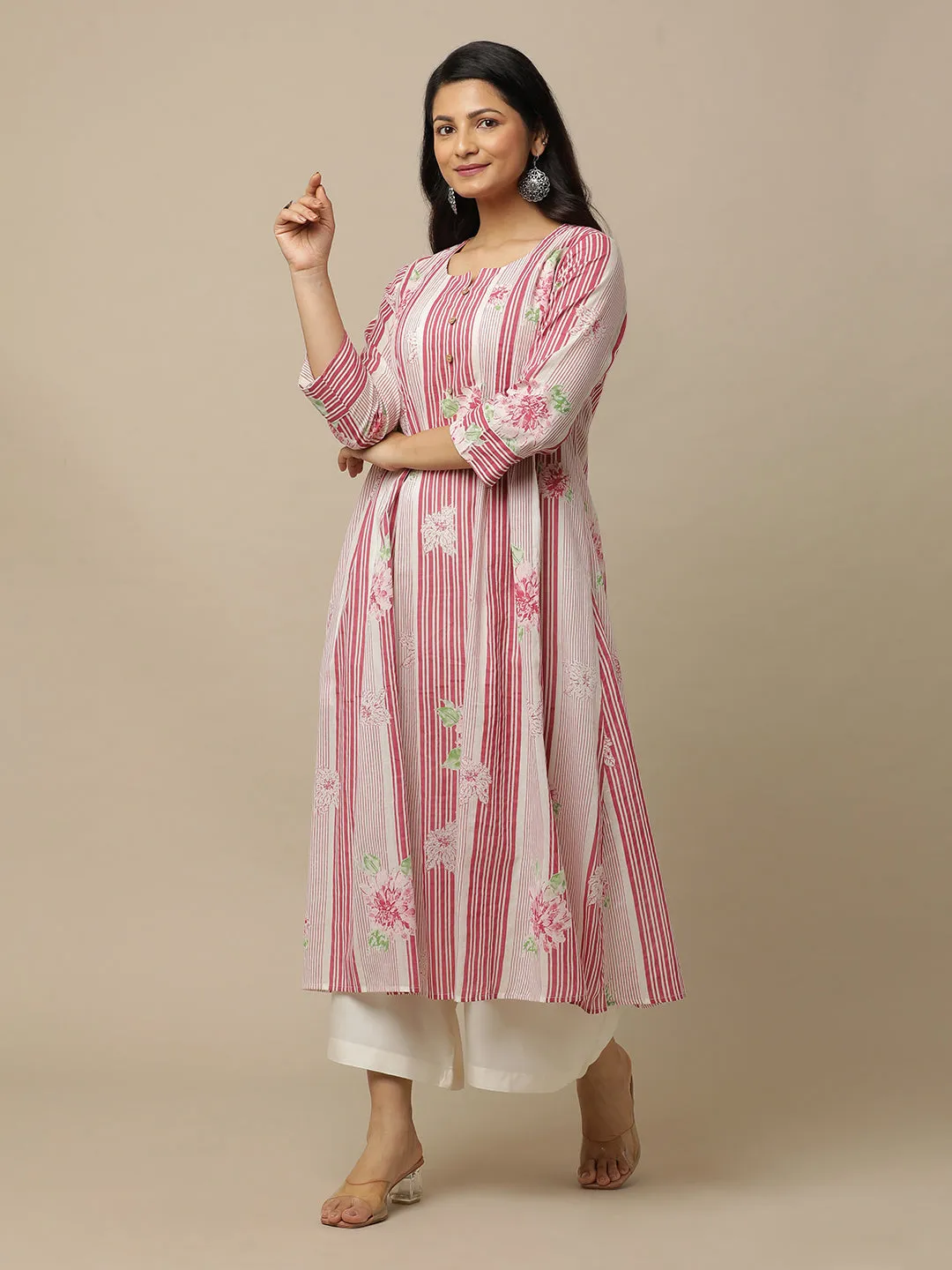 Pink Lines & Pink Hydrangeas Cotton Suit