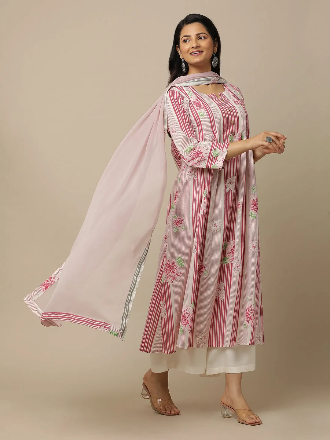 Pink Lines & Pink Hydrangeas Cotton Suit