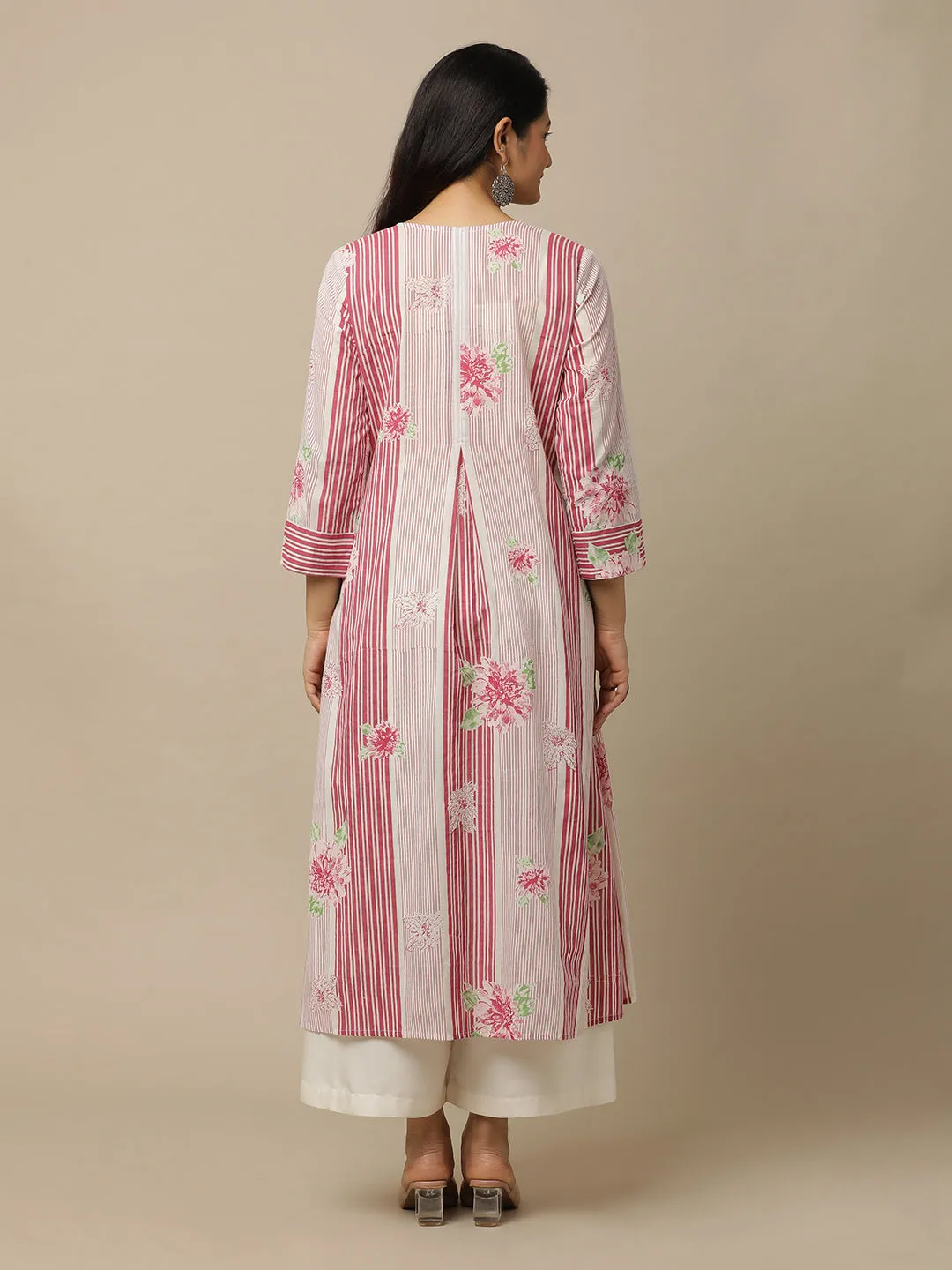 Pink Lines & Pink Hydrangeas Cotton Suit