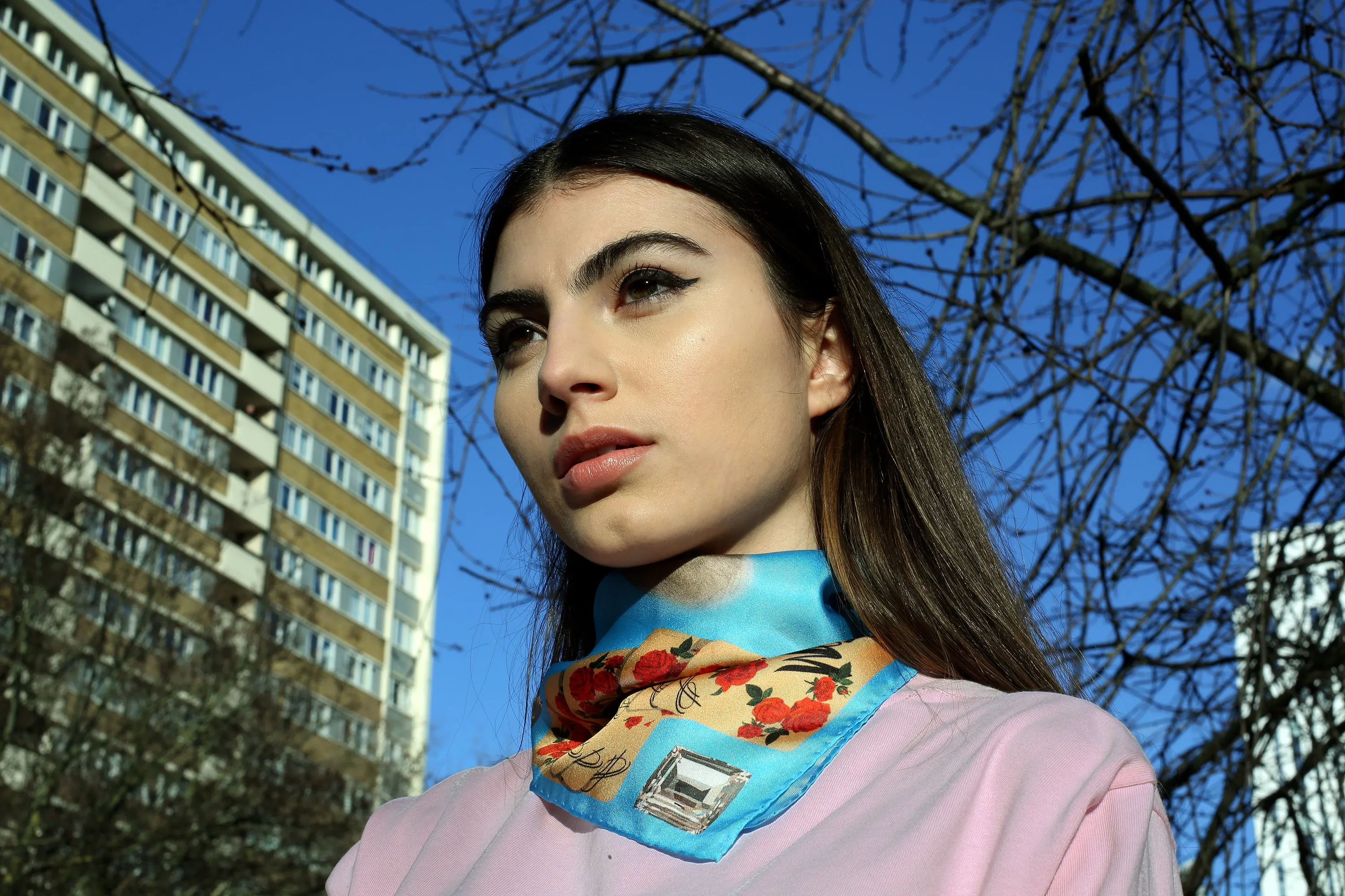 Plaisir D'Amour Silk Scarf Light Blue Print