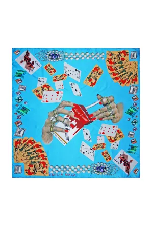 Plaisir D'Amour Silk Scarf Light Blue Print