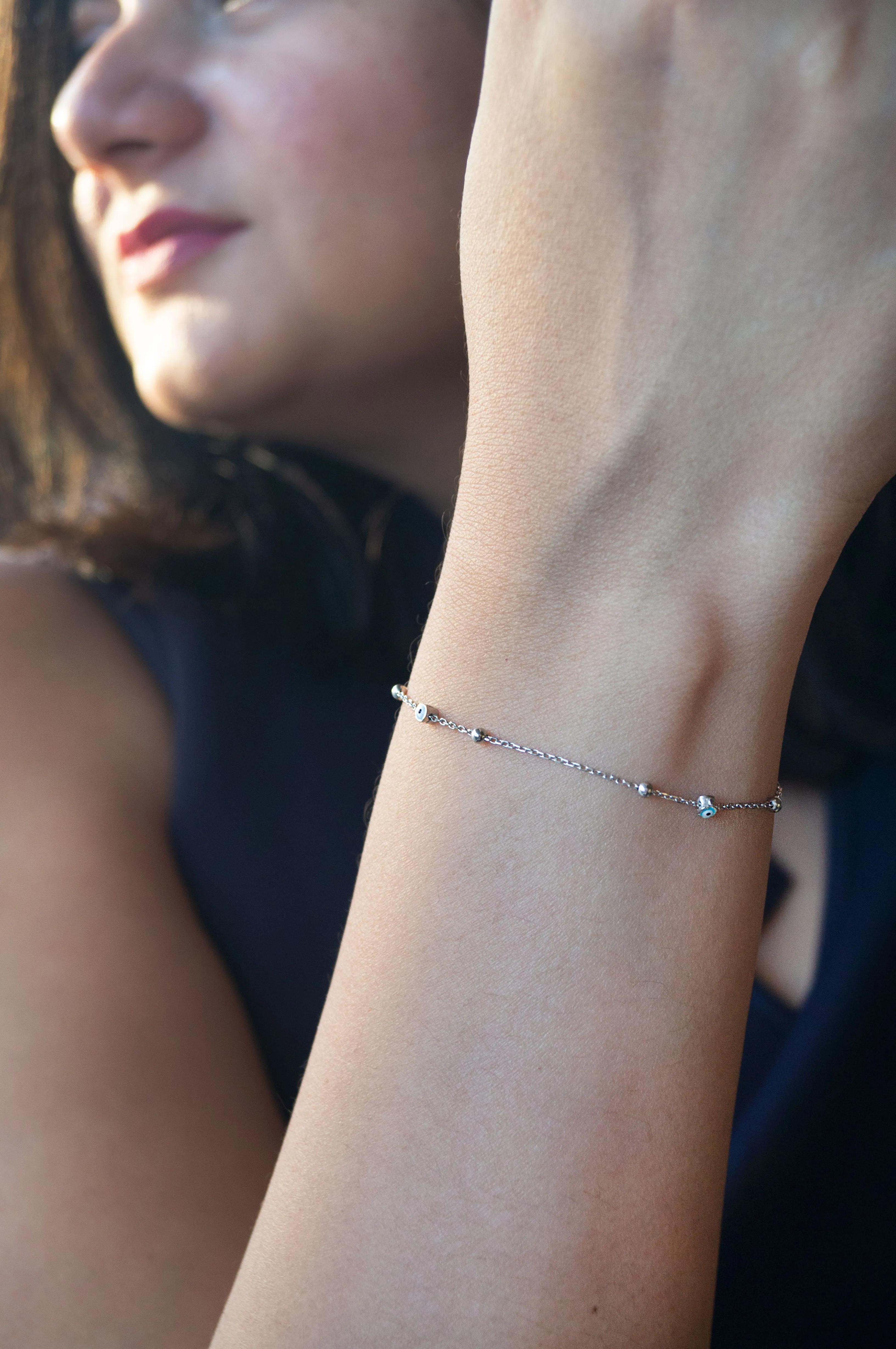 Playful Evil Eye Sterling Silver Chain Bracelet