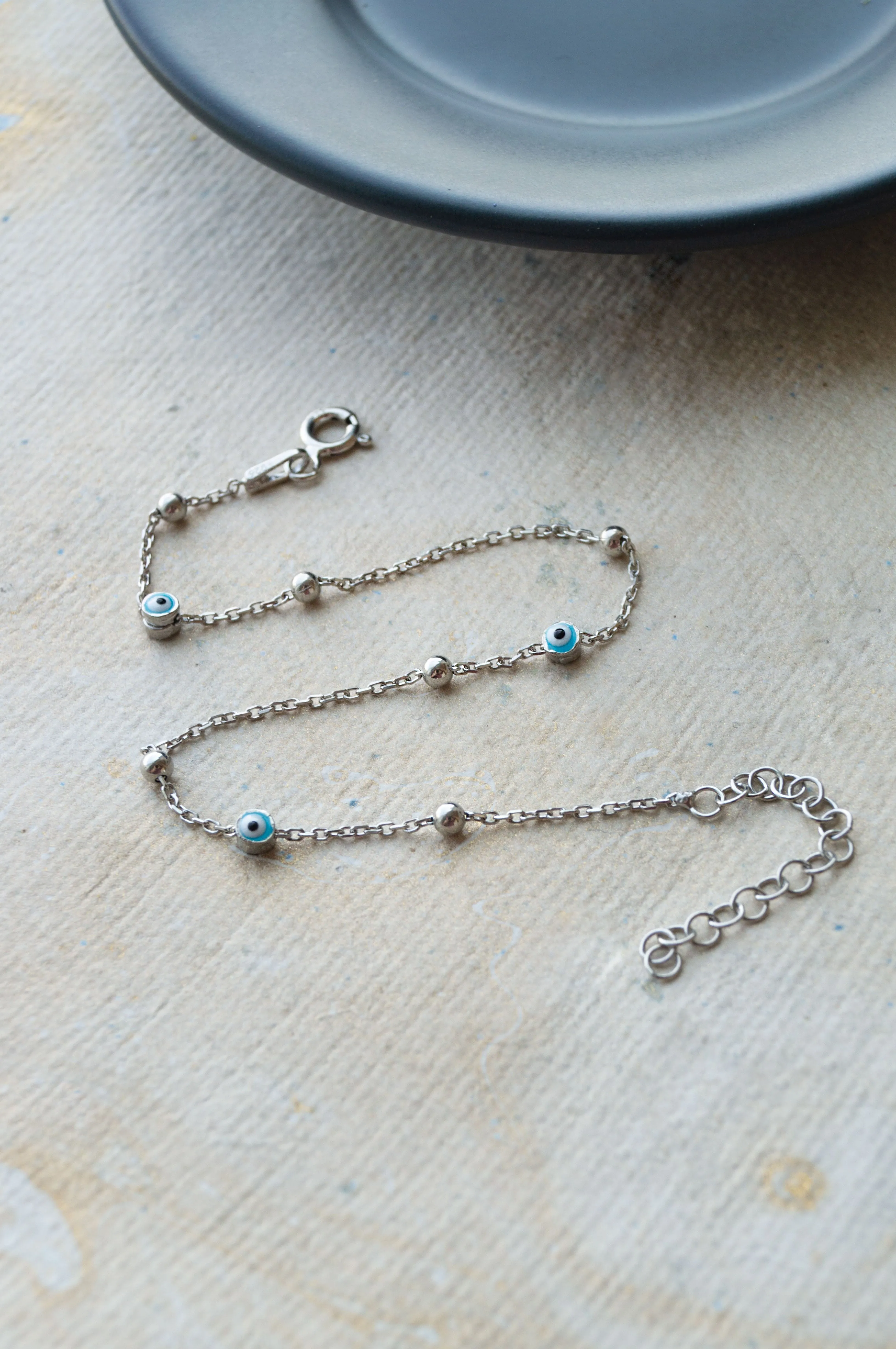 Playful Evil Eye Sterling Silver Chain Bracelet
