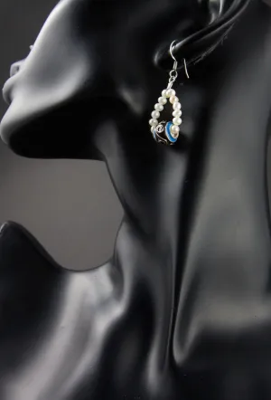 Playful, pearl loop earrings with enamel bead (available in 2 colorways)