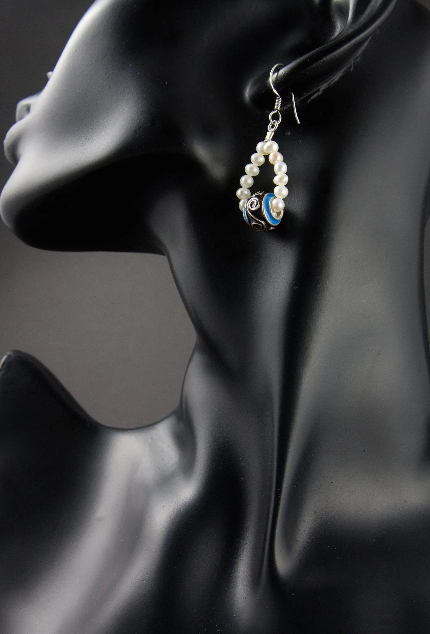 Playful, pearl loop earrings with enamel bead (available in 2 colorways)